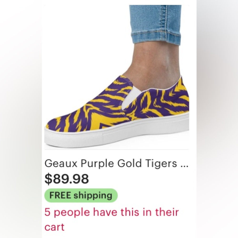 NEW Purple Gold Tiger Stripes Game Day Womens Comfy Slip On Shoes - Picture 14 of 16
